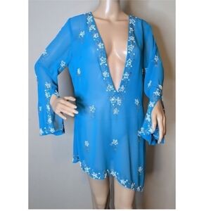 Spiegel Swim Coverup Beaded Aqua Womens Medium